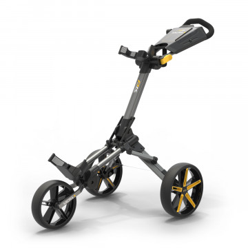PowaKaddy vozík manuální MICRA Push Cart Gun Metal+Yellow Trim